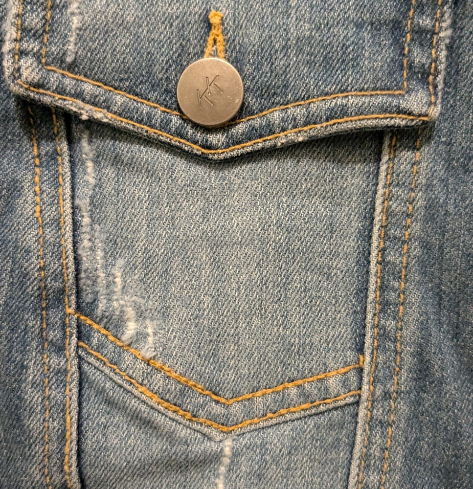 Bikers Karen Kane Sleeveless Blue Jean Vest Jacket Size 2X Distressed EUC Dance